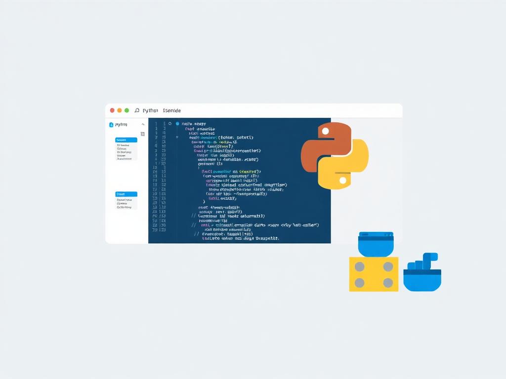Code Python et conteneurs Docker sur fond bleu profond